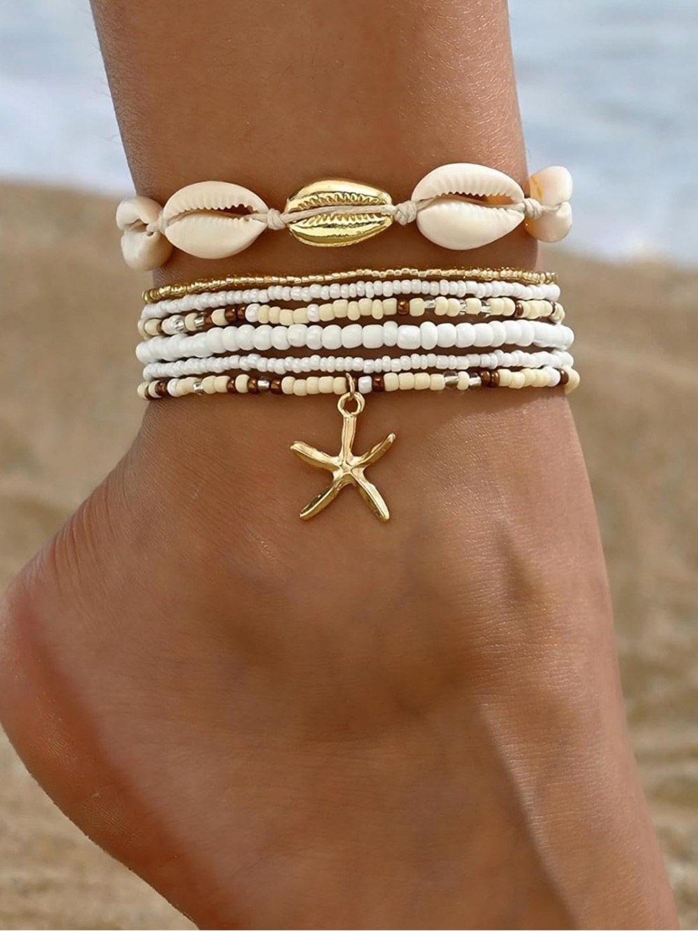Anthropologie White & Gold Shell Layered Charm Bracelet